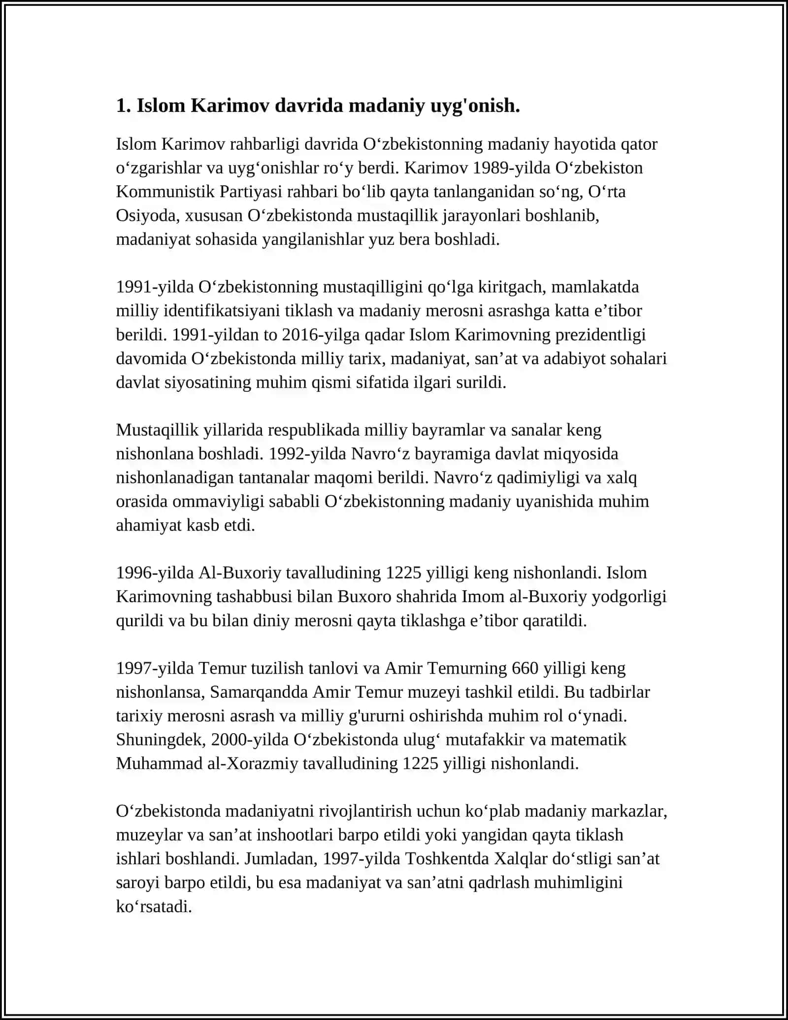 9-15 ASRLARDA MAMLAKATIMIZ HUDUDIDA RO’Y BERGAN MADANIY UYG’ONISH. BUYUK ALLOMALARNING JAHON SIVILIZATSIYASIGA QO’SHGAN HISSASI 4