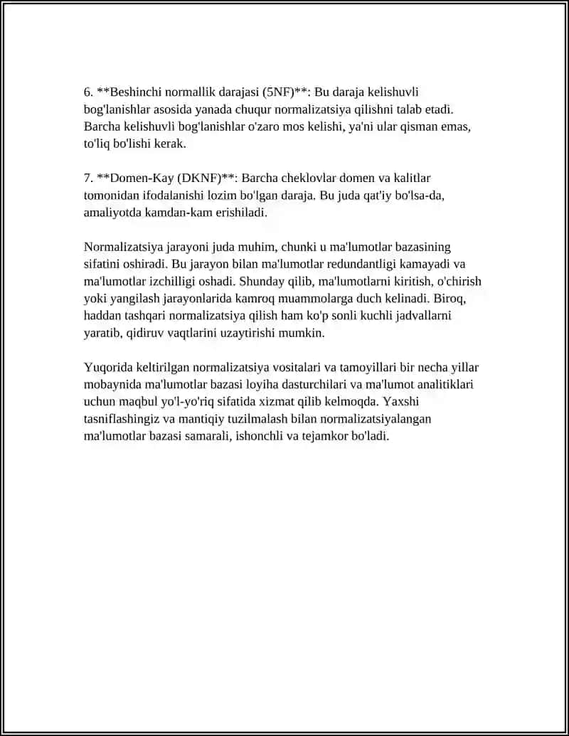 MUSTAQIL ISH Mavzu: MYSQL MA'LUMOTLAR BAZASI 4