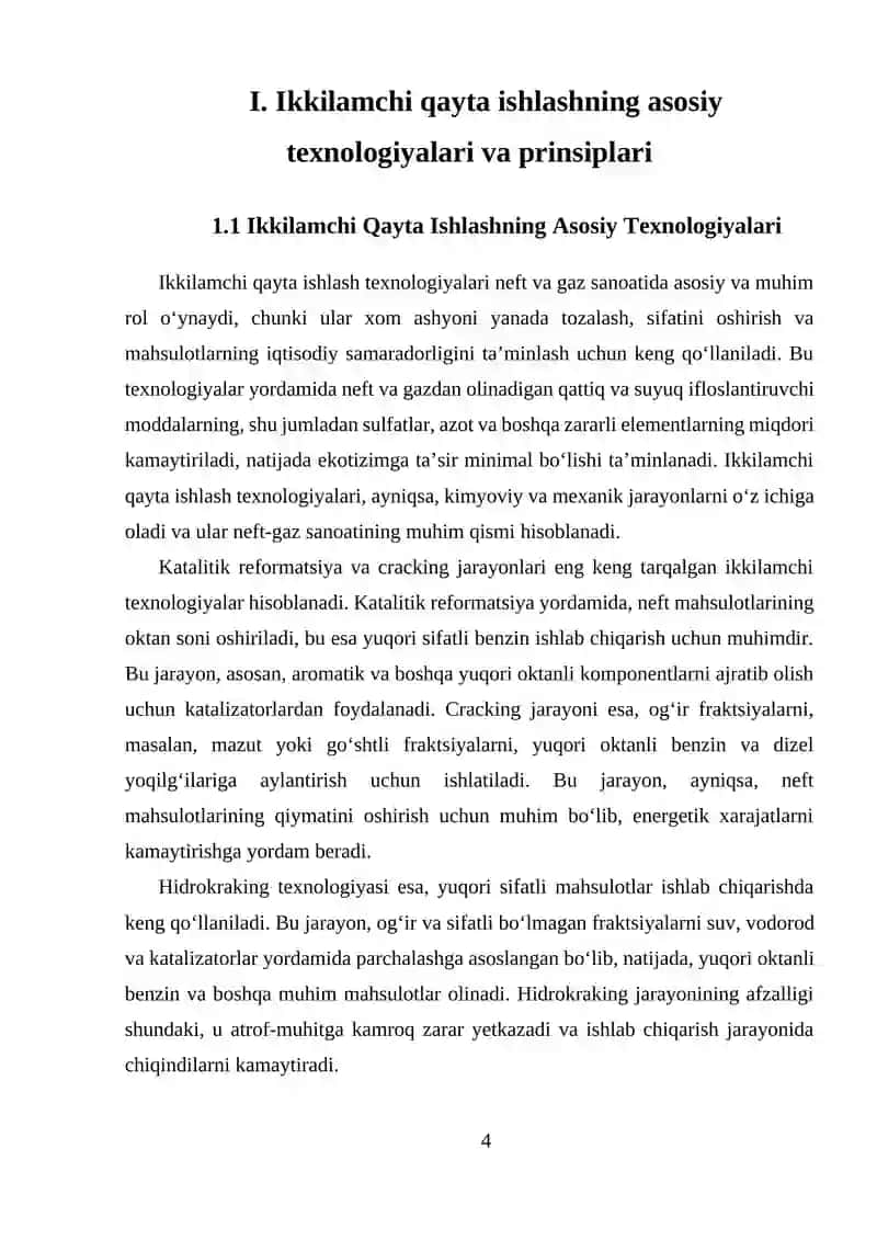 Neft va gazni ikkilamchi qayta ishlashning asosiy texnologiyalari va prinsiplari 4