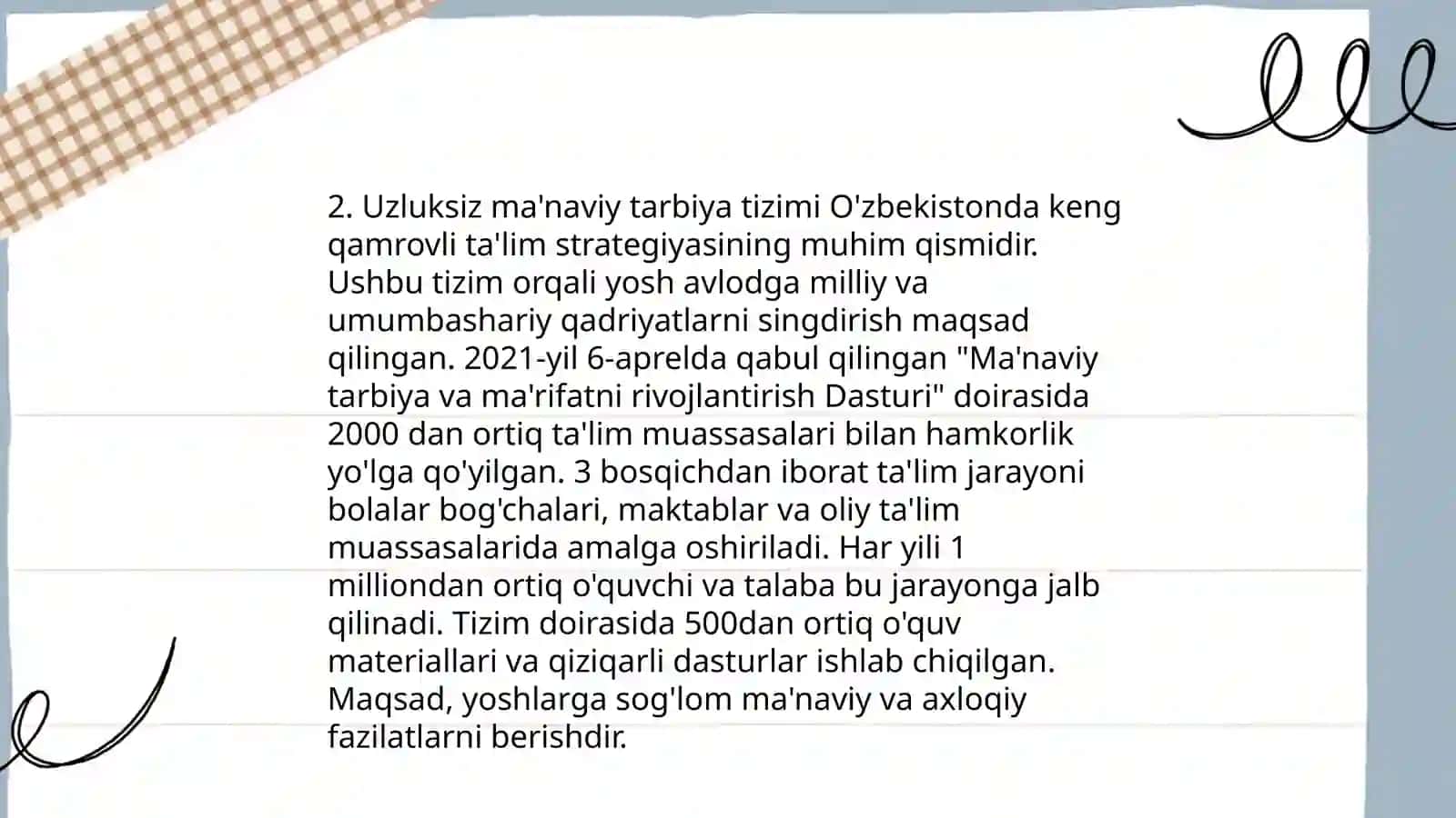 Oʻzbekiston respublikasining uzluksiz ma'naviy tarbiya konsepsiyasi 4