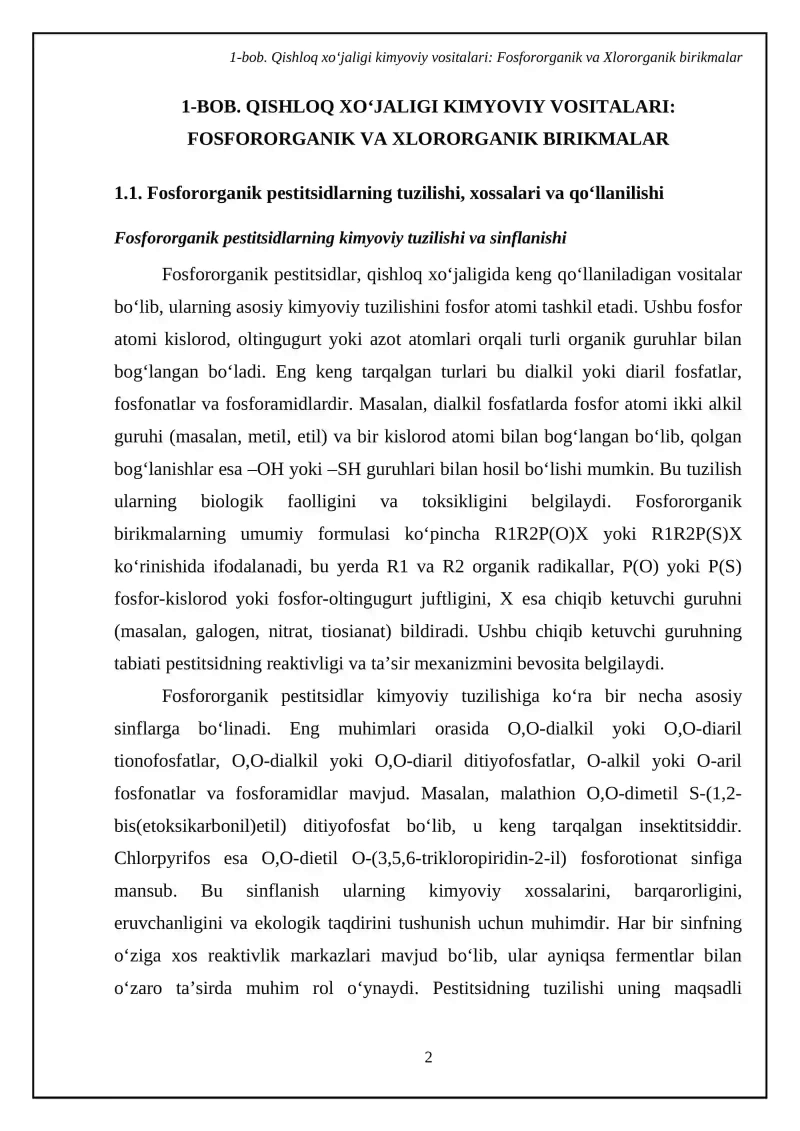 Qishloq xoʻjaligi kimyoviy vositalari: Fosfororganik va Xlororganik birikmalar 4