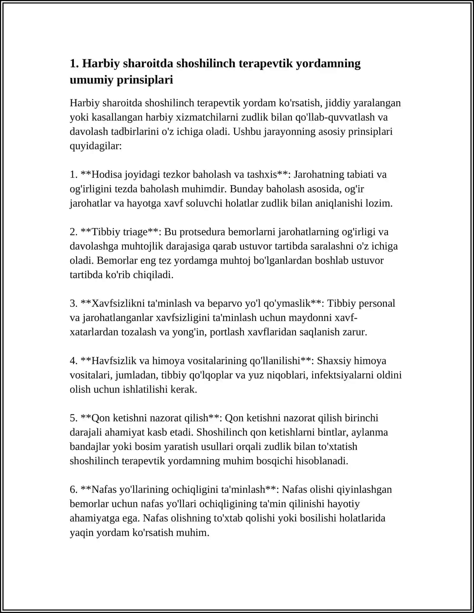 HARBIY DALA SHAROITLARIDA BEMOR VA YARADORLARDA SHOSHILINCH TERAPEVTIK YORDAM KO'RSATISHNING PRINSIPLARI. URUSH VA TINCHLIK DAVRIDA HARBIY SHAROITDA QON REZUS OMILINI ANIQLASH 4