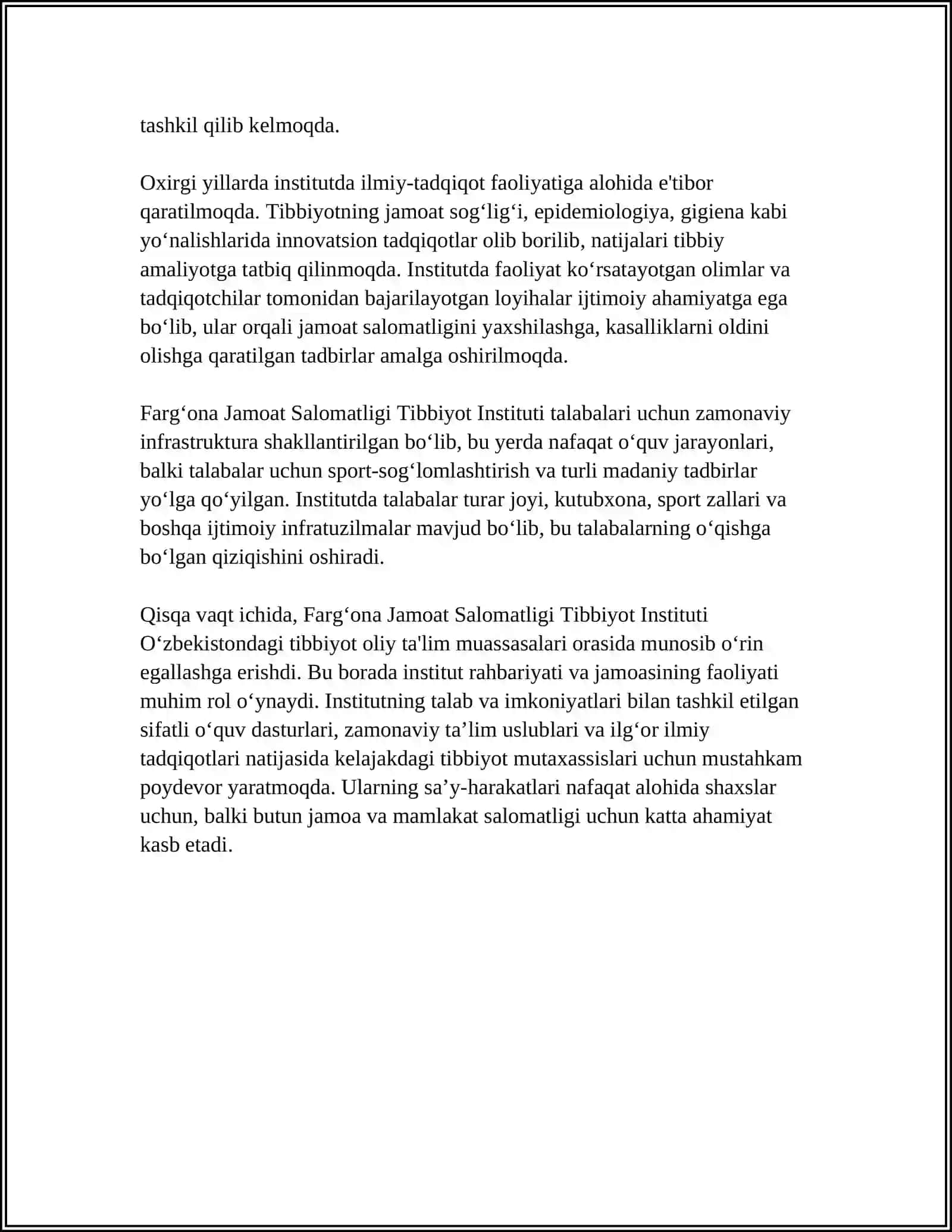 FARGʻONA JAMOAT SALOMATLIGI TIBBIYOT INSTITUTI 4