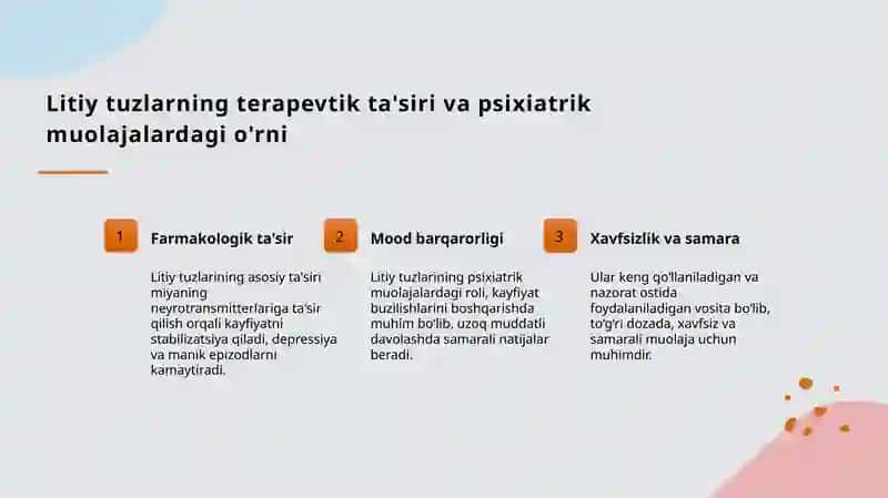 Litiy tuzlari. Sedativ vositalar 4