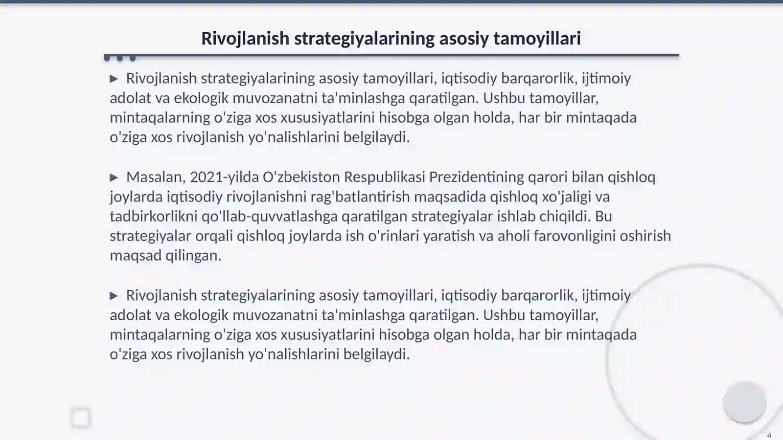 Mintaqalarning rivojlanish strategiyasini ishlab chiqarish 4