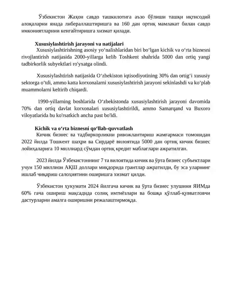 Bozor iqtisodiyotini amalga oshirish va uning asosiy yo'nalishlar 4