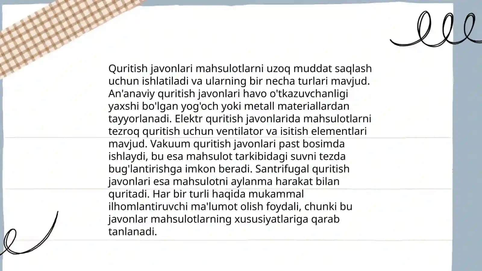 Tolali mahsulotlar namligini quritish javonlarida aniqlash 4
