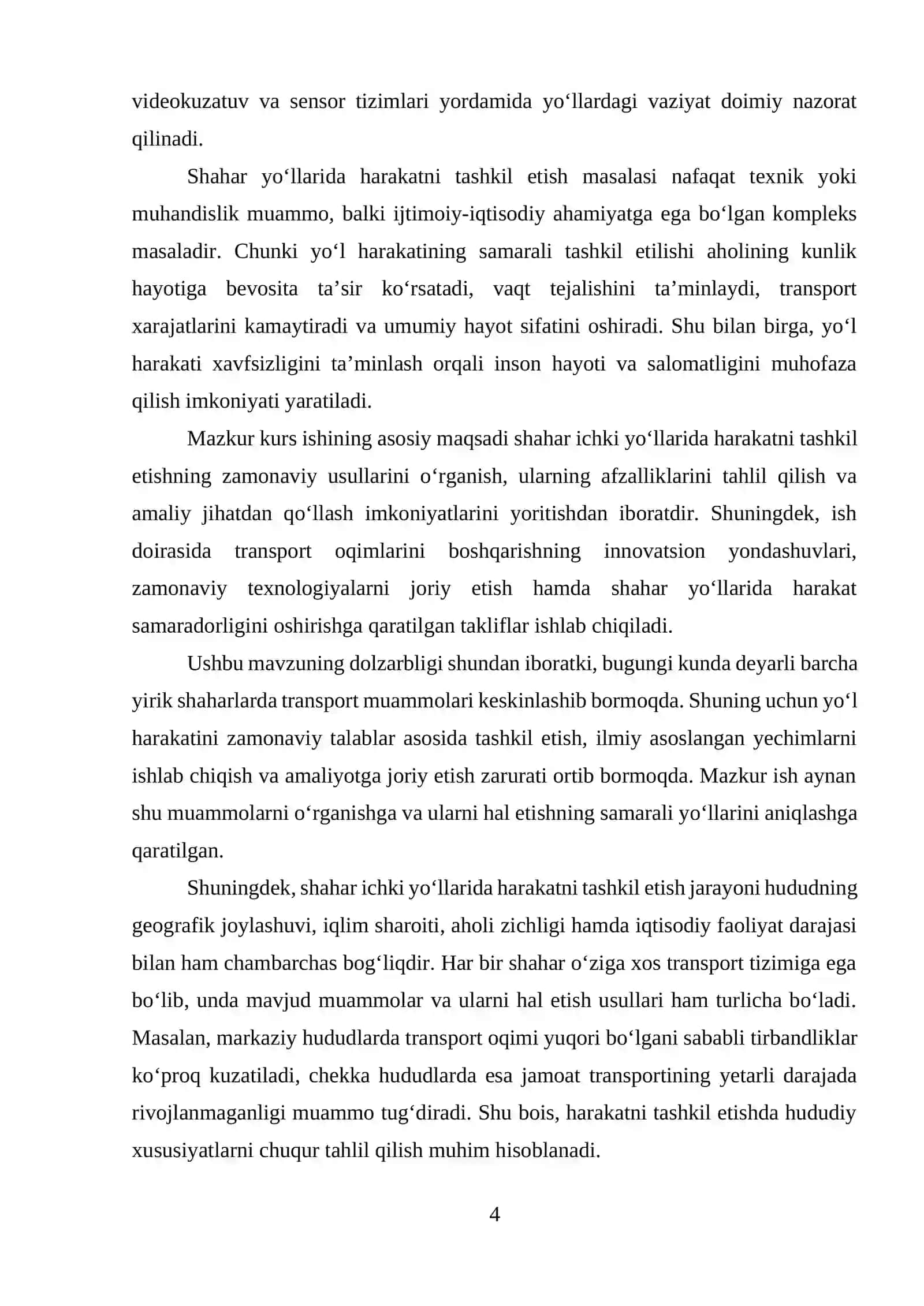 Shahar ichki yo‘llarida harakatni tashkil etishning nazariy asoslari 4