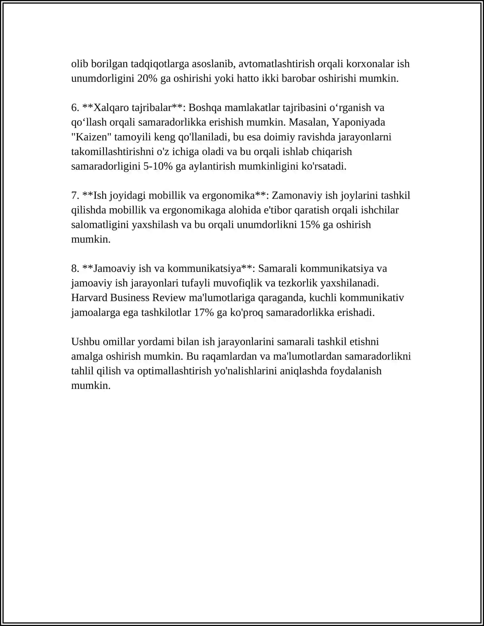 MUSTAQIL ISH Mavzu: ISH JARAYONLARI.ISHCHILAR ISHINI TASHKIL ETISH XO'JALIK HISOBI IJARA MEXNAT UNUMDORLIGI 4