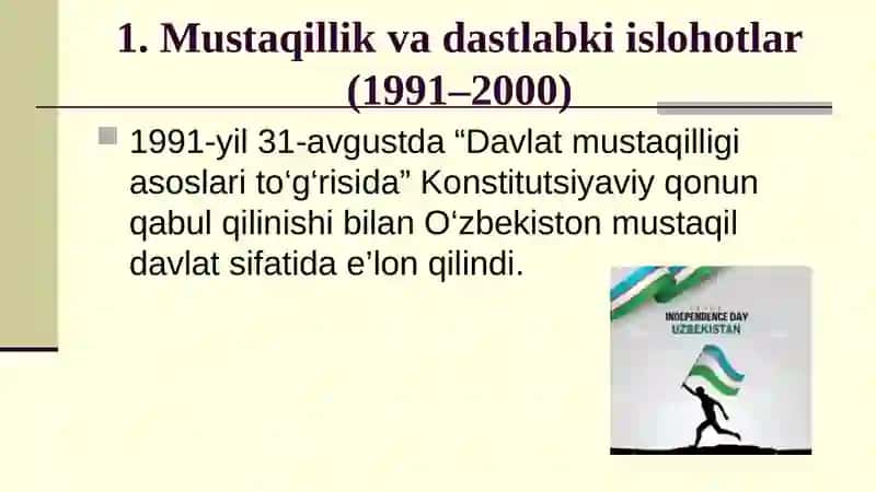 O'zbekistonning eng yangi tarixida muhim islohotlar (1991-2025). 4