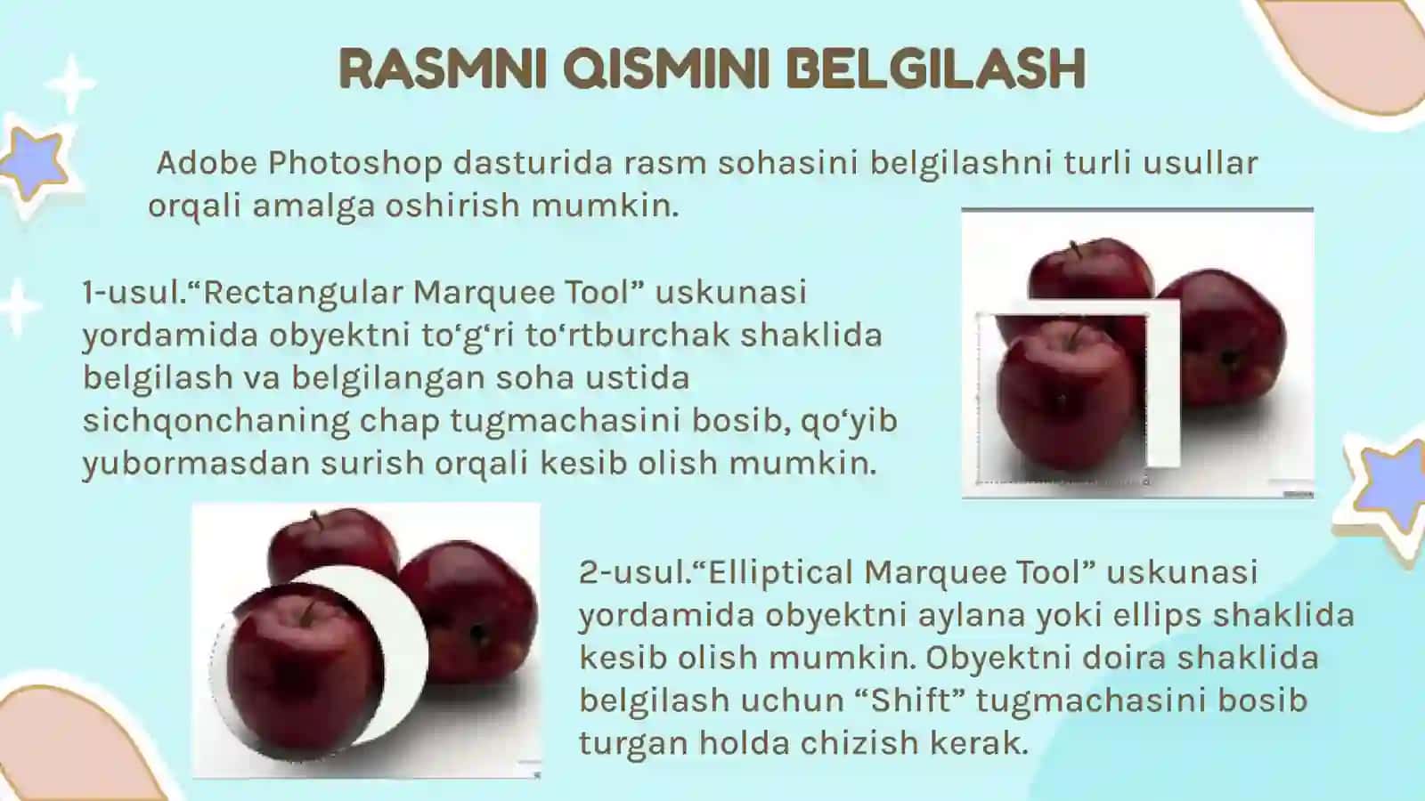RASM SOHASINI BELGILASH, KESIBOLISH VA RANG BERISH USULLARI 14-dars 4