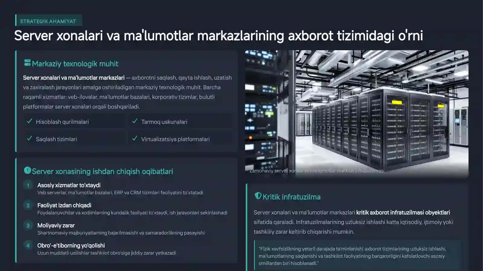 Axborot tizimlarida server xonalari va ma'lumotlar markazlarida fizik xavfsizlikni ta'minlash usullari 4