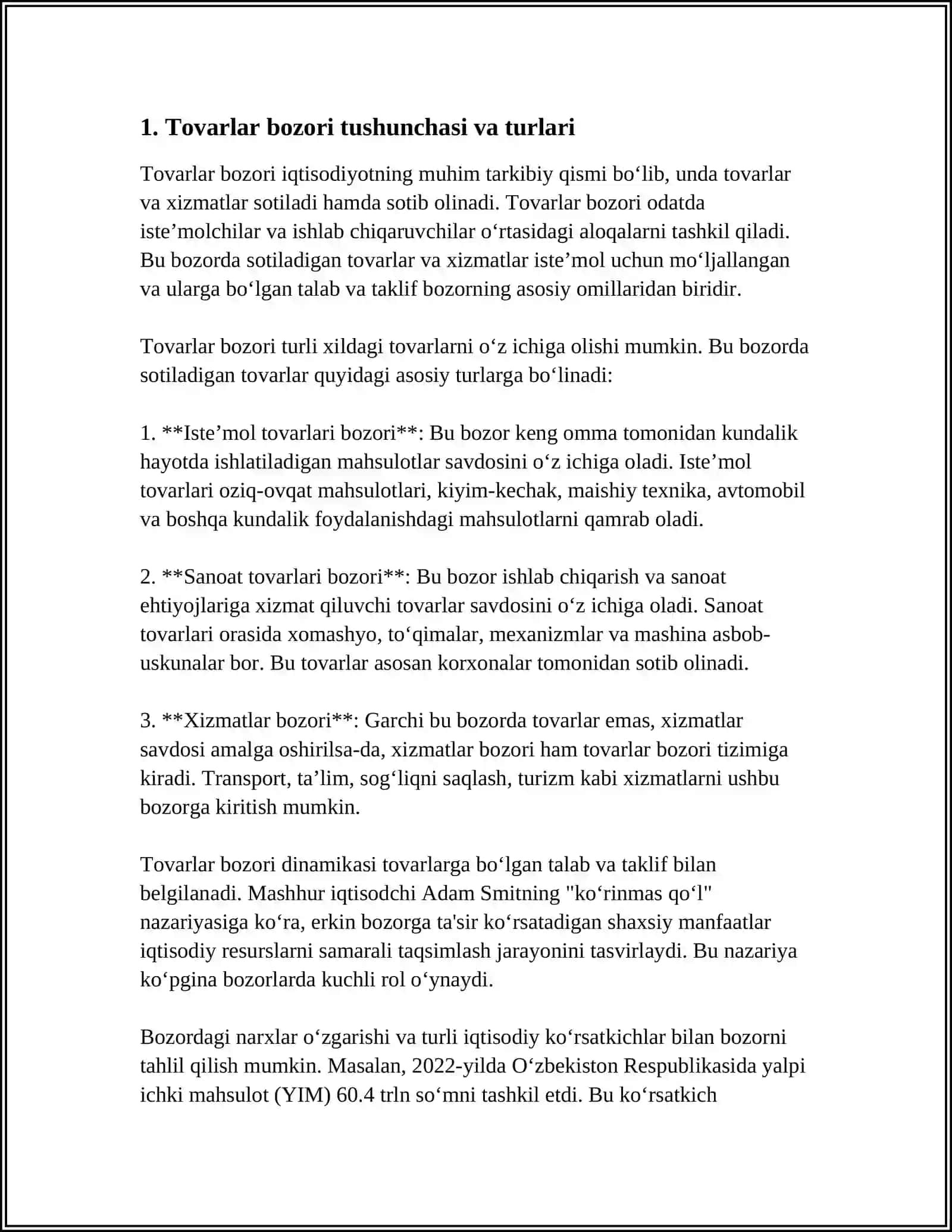 TOVARLAR BOZORI KONYUNKTURA OʻZGARISHLARINI HISOBGA OLGAN XOLDA IQTISODIY TAHLILNI AMALGA OSHIRISH VA ASOSIY KOʻRSATKICHLARNI PROGNOZLASH 4