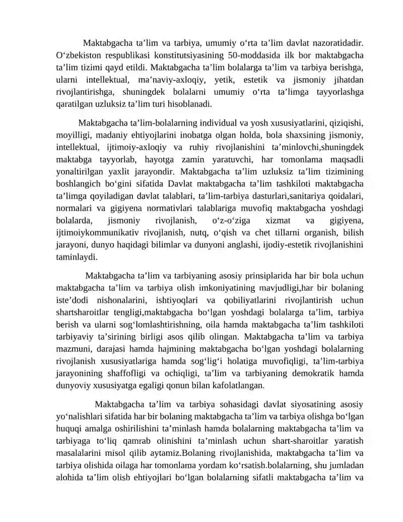 “MAKTABGACHA TA’LIM TASHKILOTI TARBIYACHISI’’ YO’NALISHI TINGLOVCHISI 4