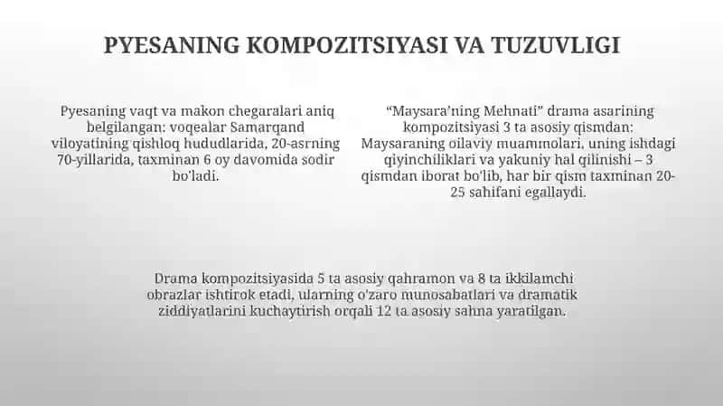 Hamza Hakimzoda Niyoziyning Maysaraning ishi dramasi tahlili 4