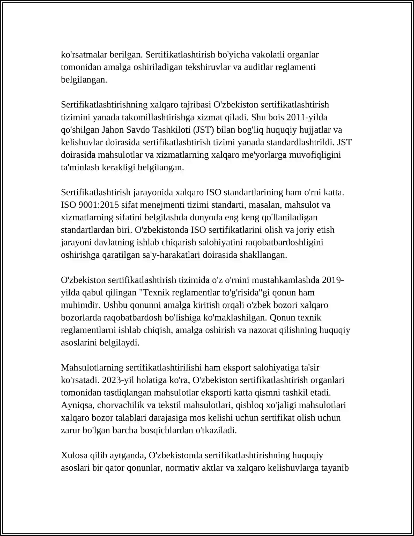 YO'L QURILISH MAHSULOTLARINI SERTIFIKATLASHTIRISH TAMOYILLARI VA ASOSIY MASALALARI 4