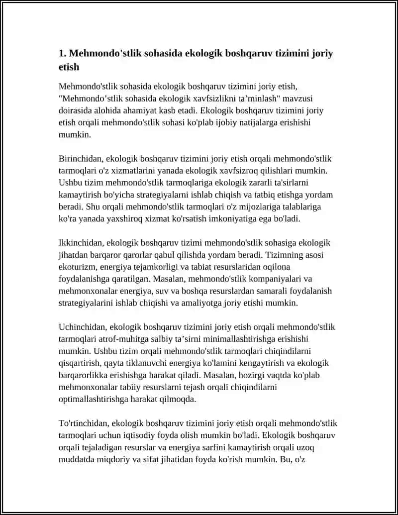 MEHMONDO’SLIK SOHASIDA EKOLOGIK HAVFSIZLIKNI TAMINLASH 4