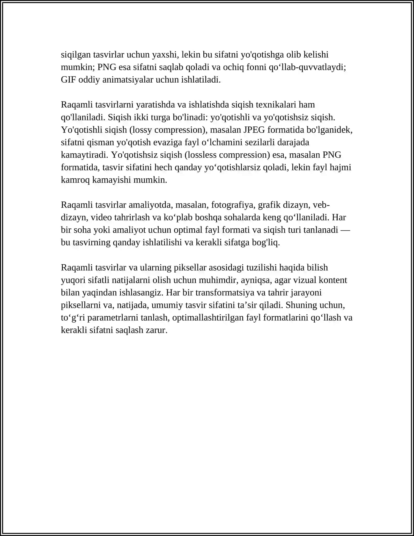 RAQAMLI TASVIRLAR VA ANIMATSIYA TEXNOLOGIYALARI 4