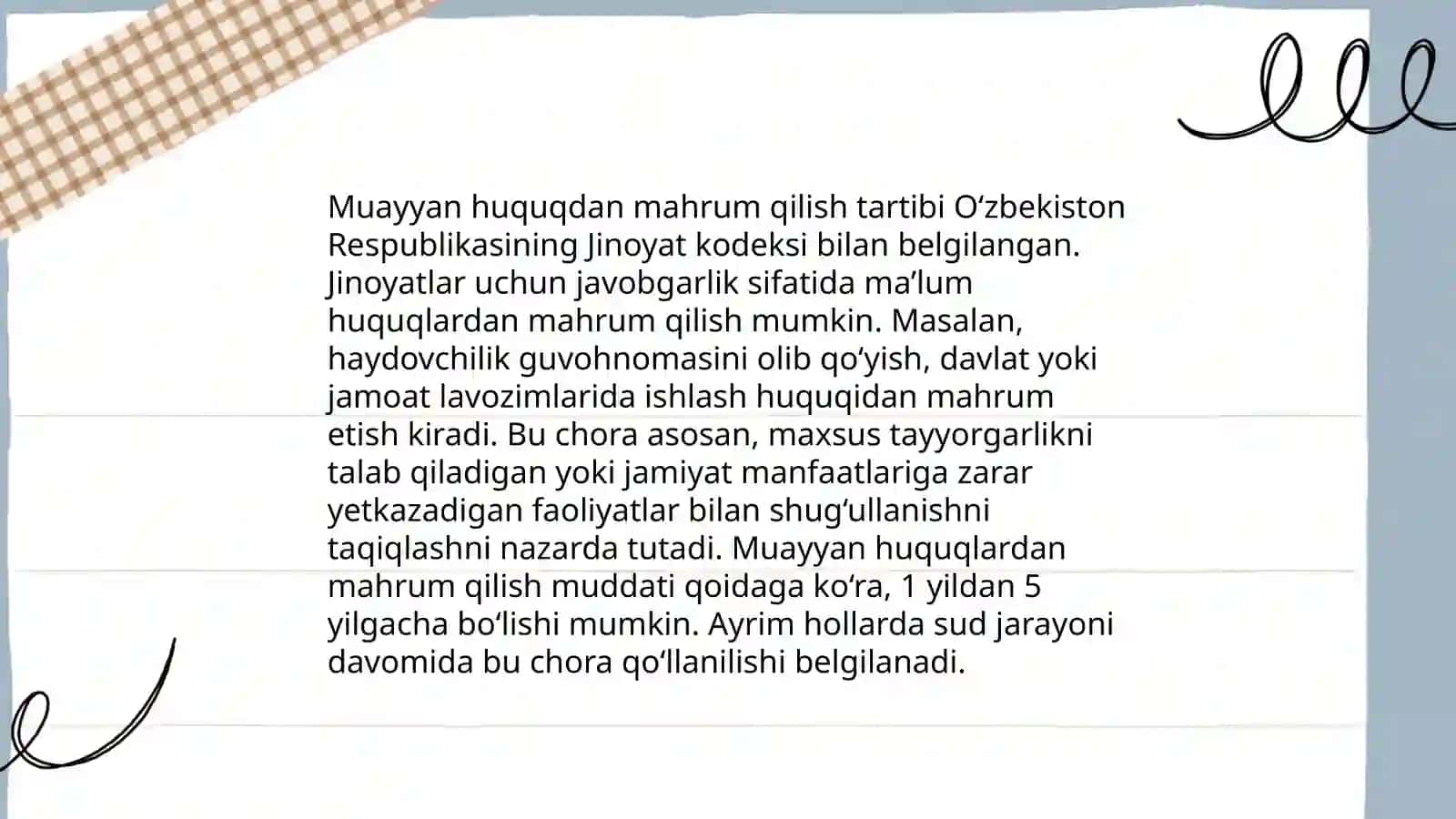 Jarima, Muayyan huquqdan mahrum qilish va axloq tuzatish ishlari jazosini ijro etish 4