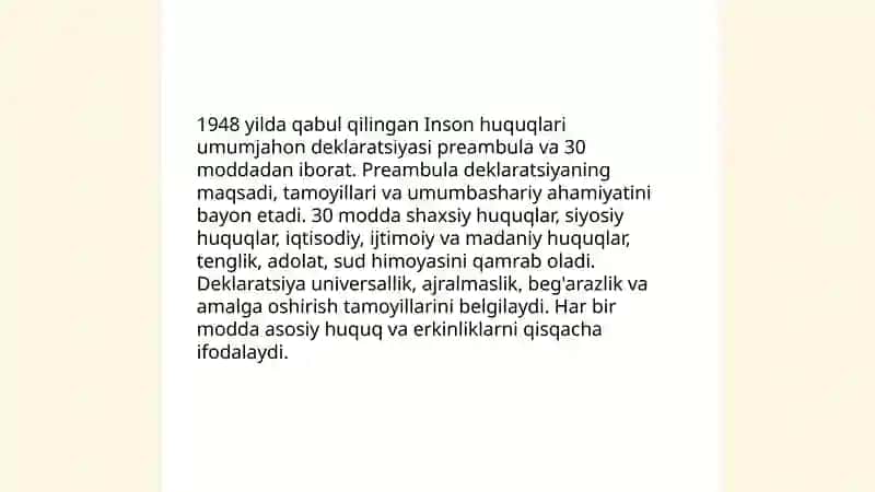 Inson huquqlari umumjahon deklaratsiyasining tuzilishi 4