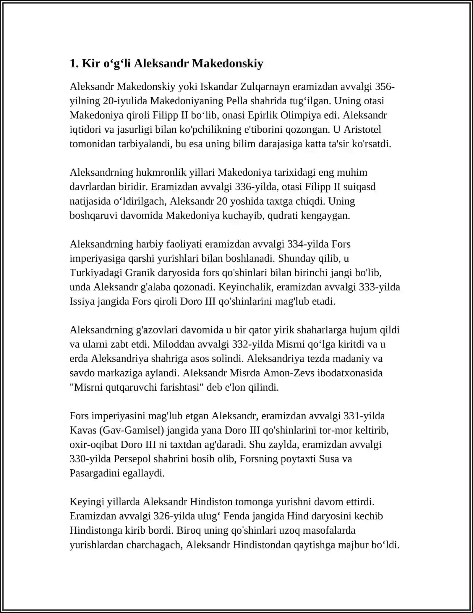 AHAMONIYLAR VA ALEKSANDR MAKEDONSKIYNING OʻRTA OSIYOGA ISTILOCHILIK YURISHLARI 4