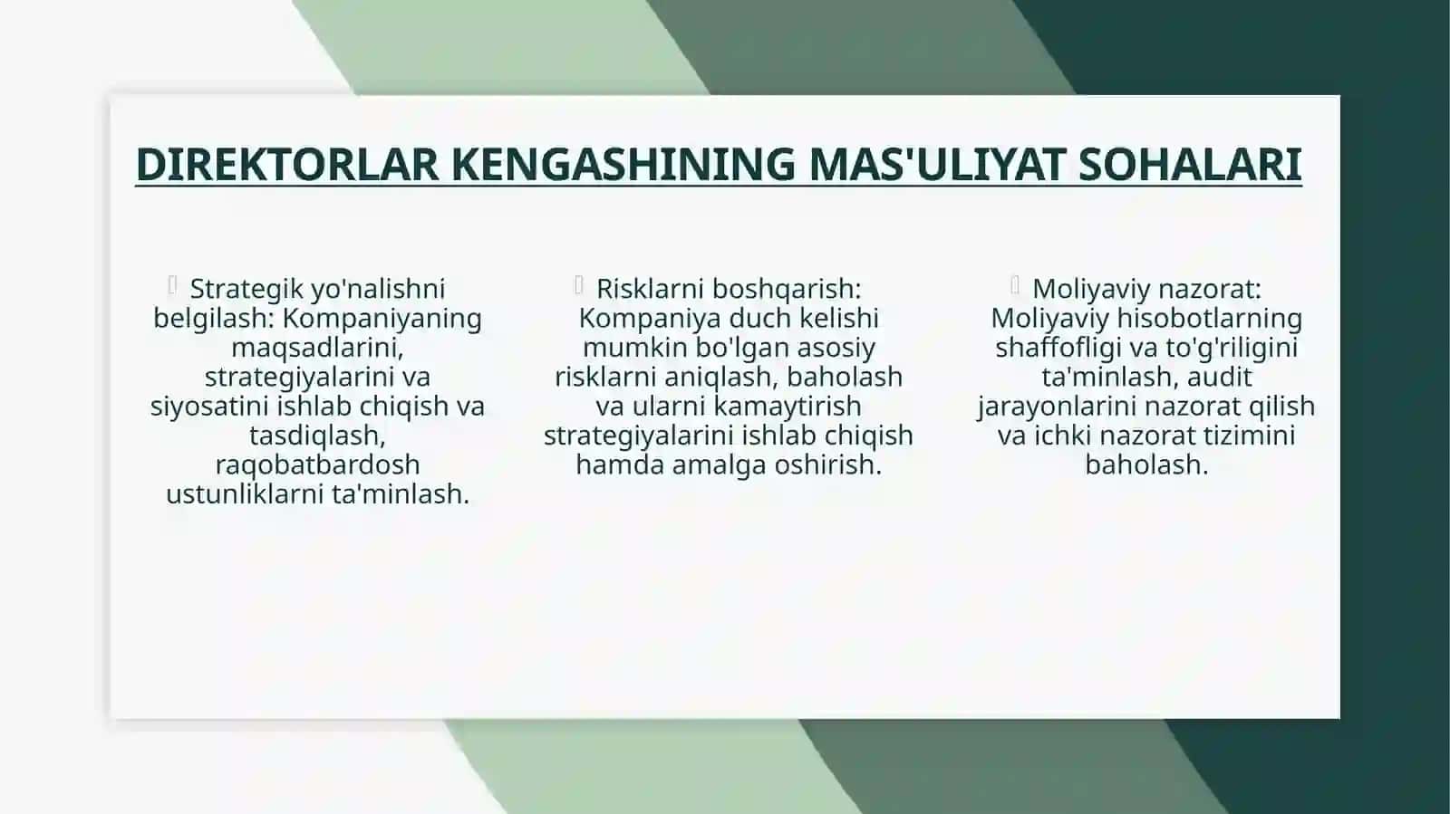Direktorlar kengashining vazifalari 4