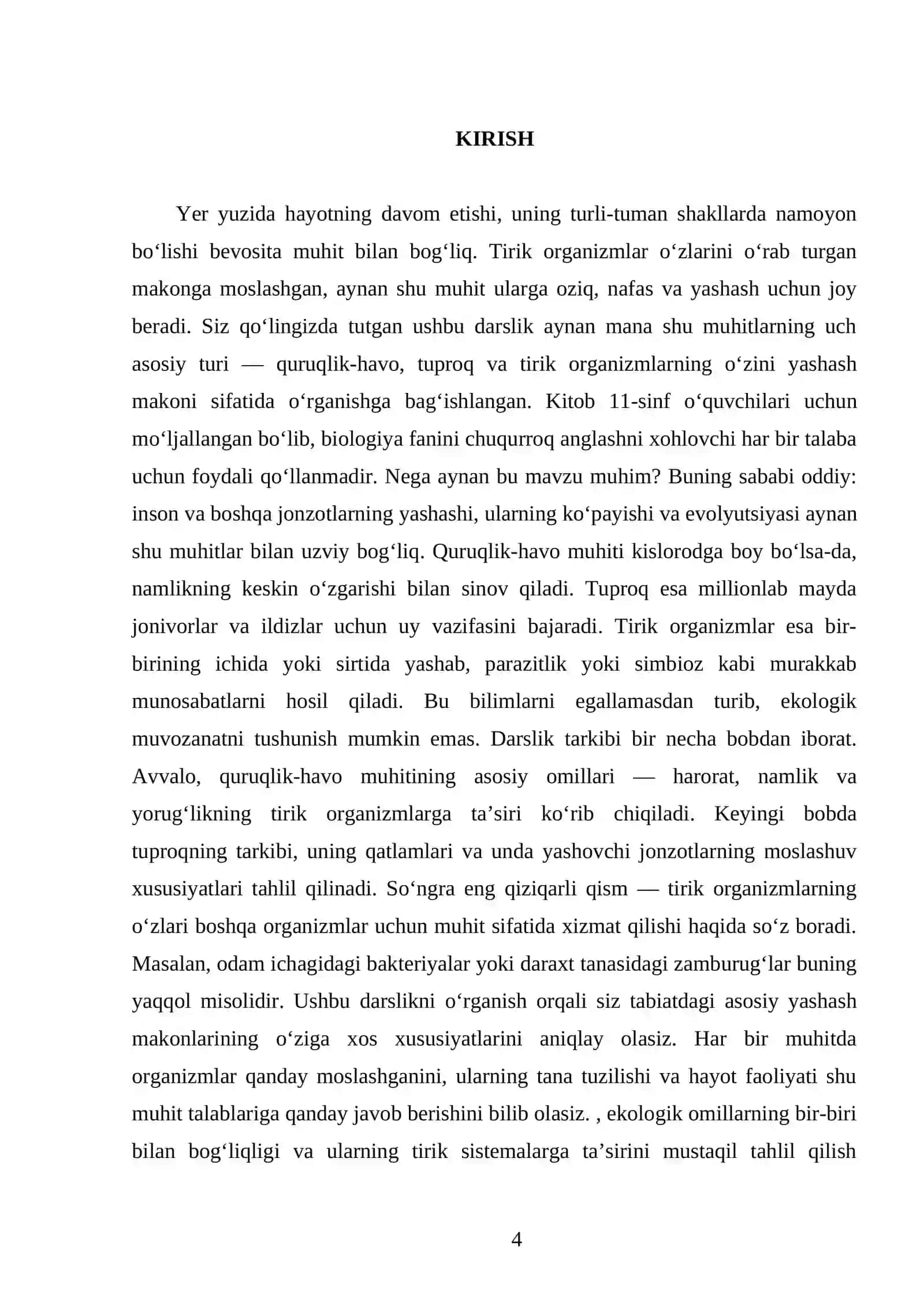 QURUQLIK-HAVO, TUPROQ, TIRIK ORGANIZMLAR YASHASH MUHITLARI SIFATIDA. 11 - SINF 4