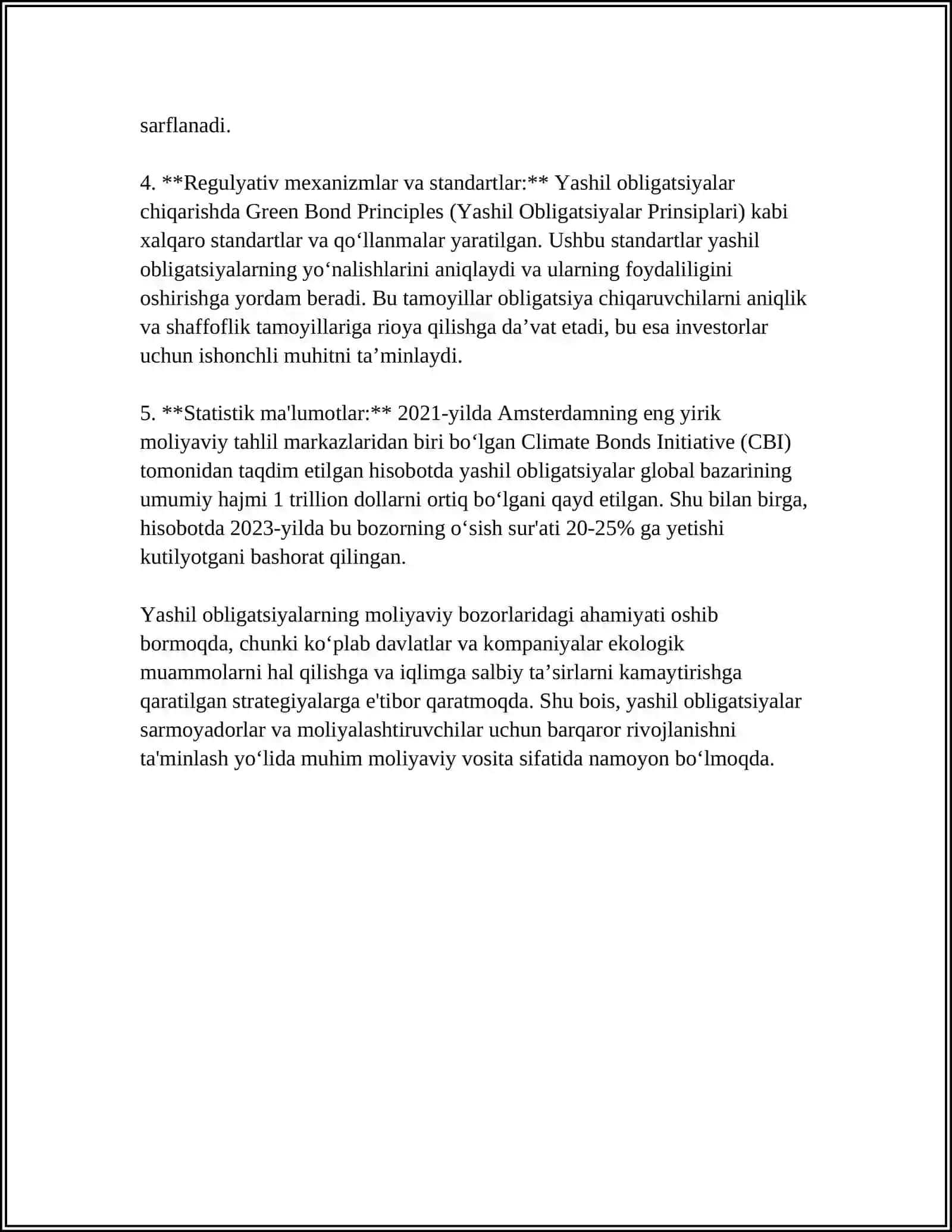 JAHON MOLIYA BOZORIDA YASHIL OBLIGATSIYALARNING OʻRNI 4