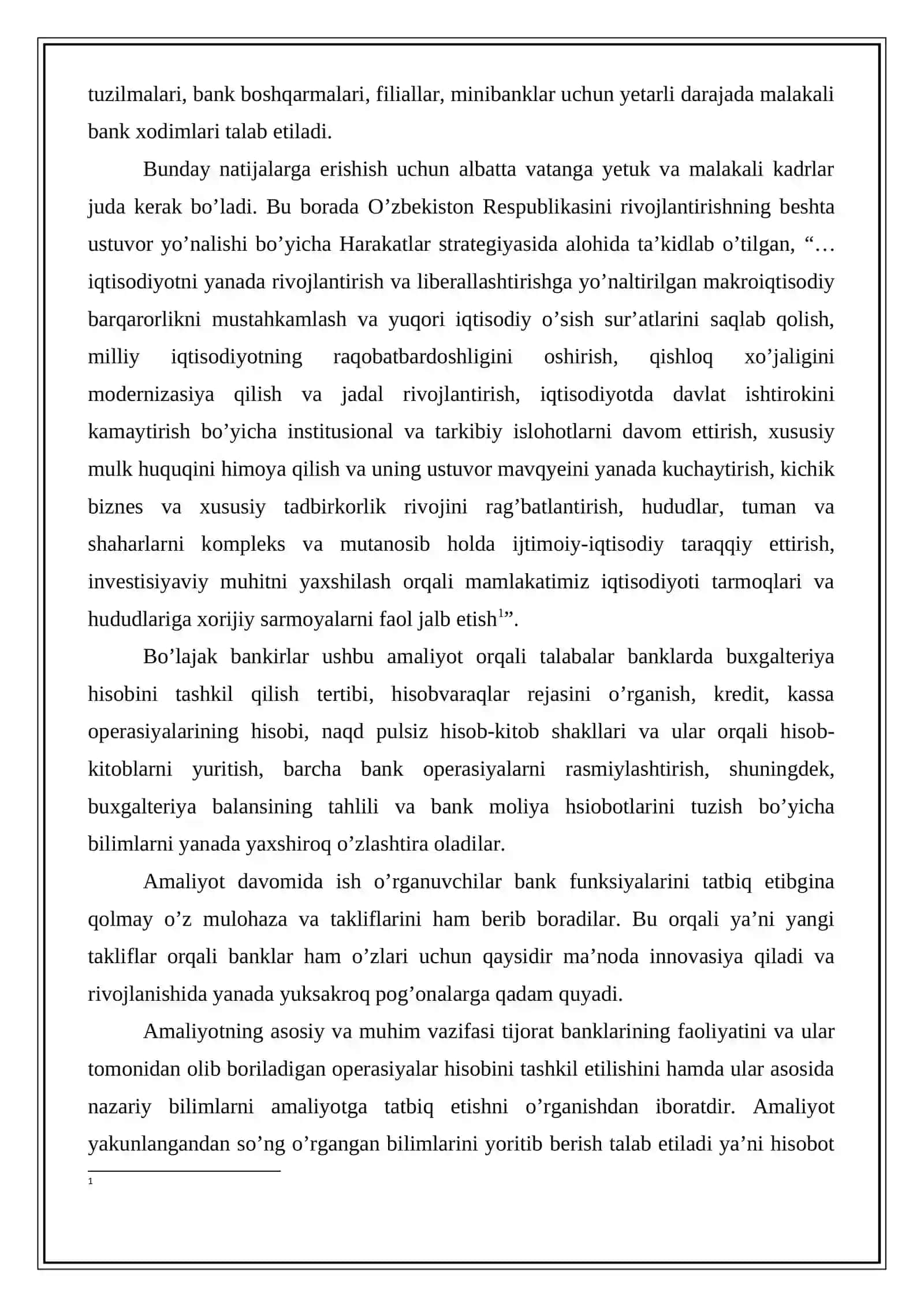 “BANK ISHI” BAKALAVRIAT TA’LIM YO’NALISHI BO’YICHA  TANISHUV AMALIYOT 4