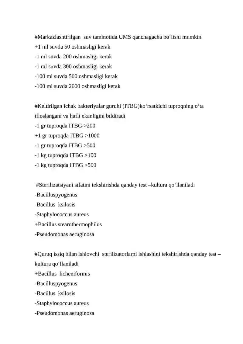 Mikrobiologiya fanidan 500 talik test javoblari bilan 4