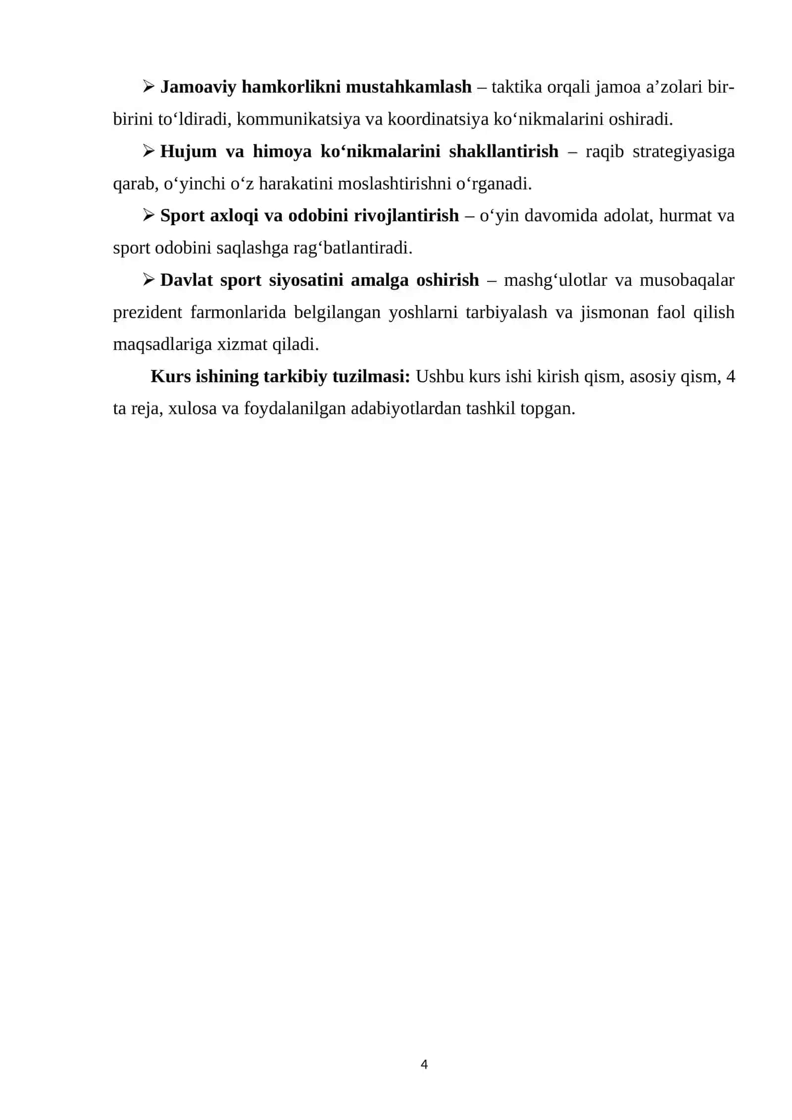 Sport oʻyinlari va uni oʻqitish metodikasi fanidan 4