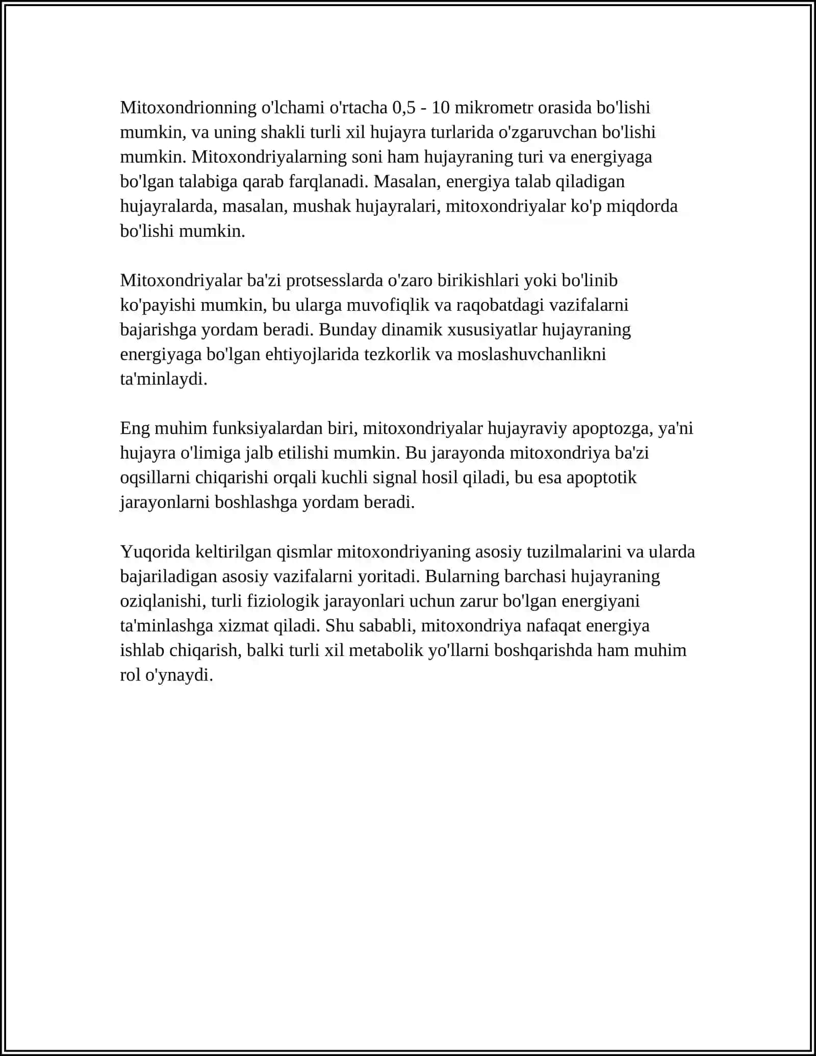 MITAXONDRIYA PLASTIDALARNI TUZILISHI VA FUNKSIYASI 4