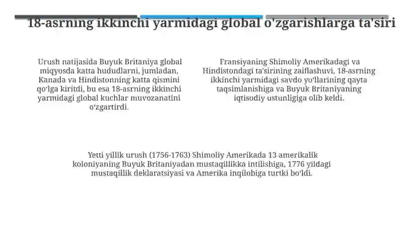 Yetti yillik urush (1756-1763)va uning XVIII asrning ikkinchi yarmida 4