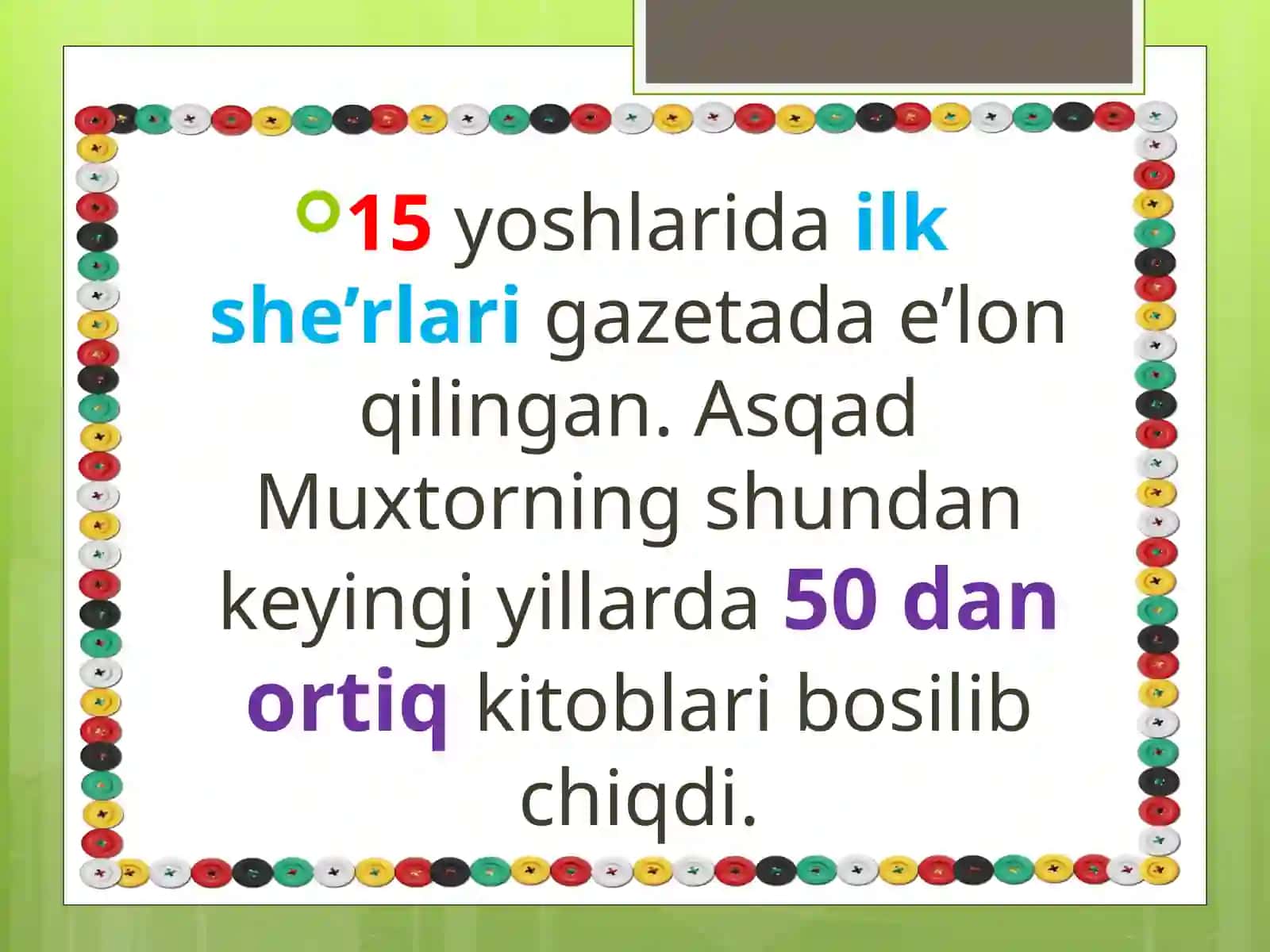 Adabiyot fanidan Asqad Muxtor - Hafta she'ri mavzuda dars taqdimoti 4