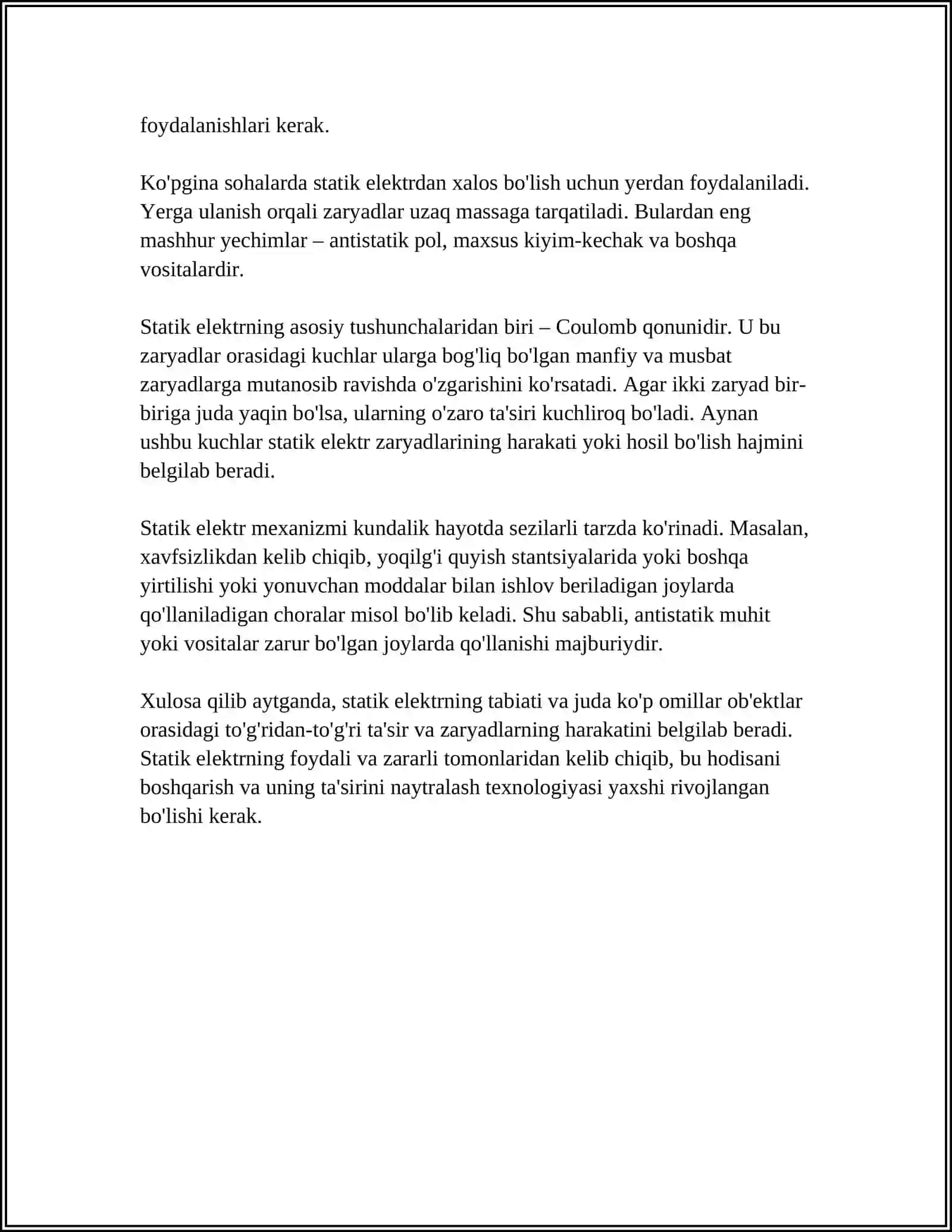 ISHLAB CHIQARISHDA STATIK ELEKTR VA UNDAN HIMOLANISH CHORALARI 4