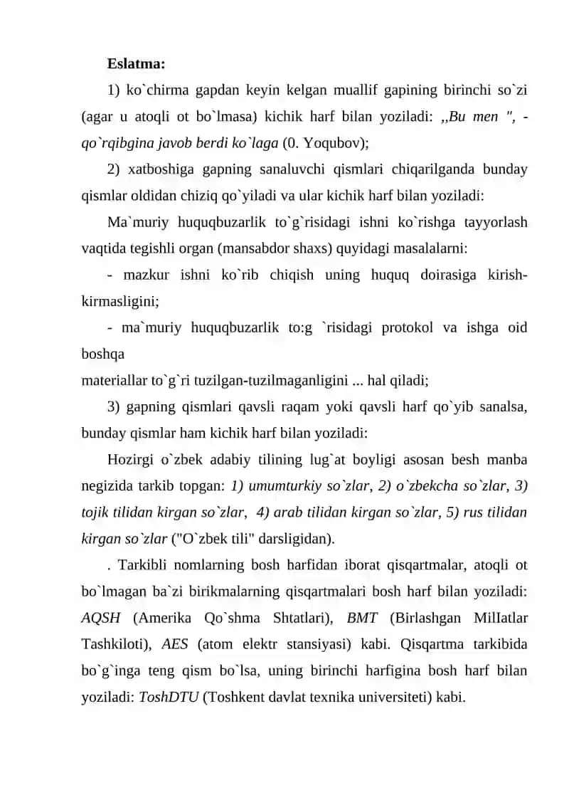 Bosh harflar imlosi. Ko`chirish qoidalari 4