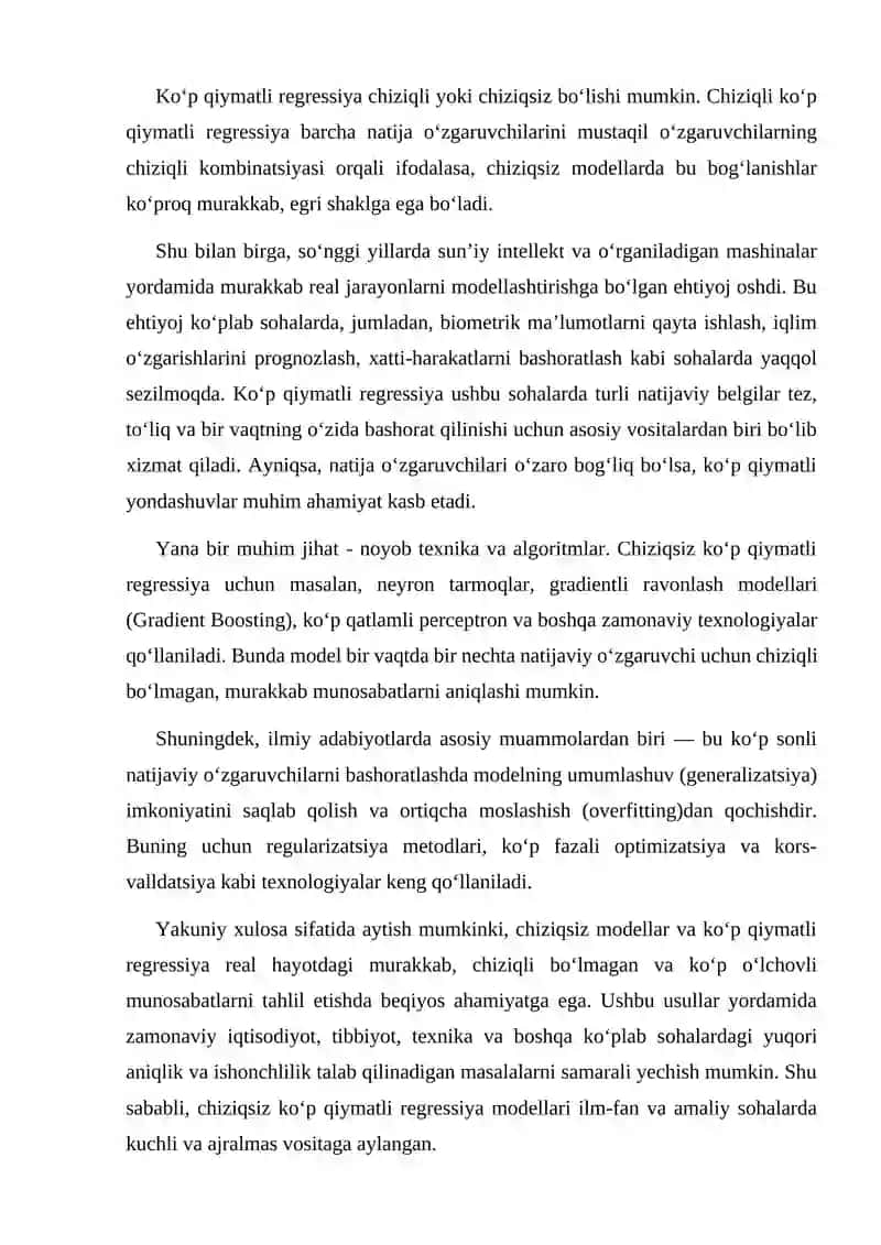 Chiziqsiz modellarda kop qiymatli regressiya 4