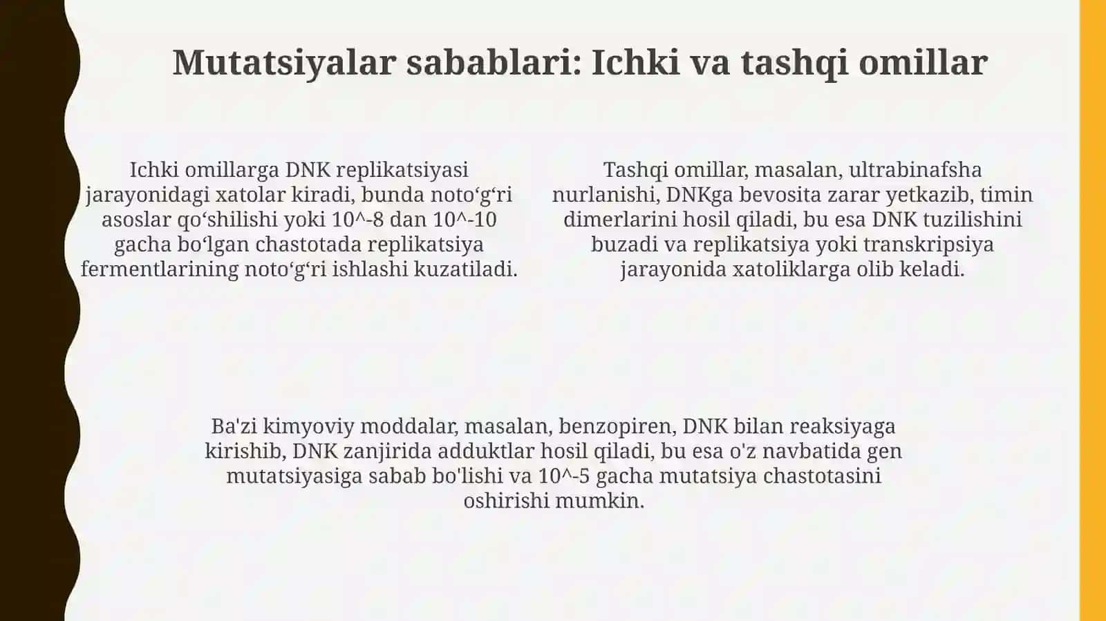 Mutatsiyalar: sabablari, shakllari, ahamiyati va biologik oqibatlari 4