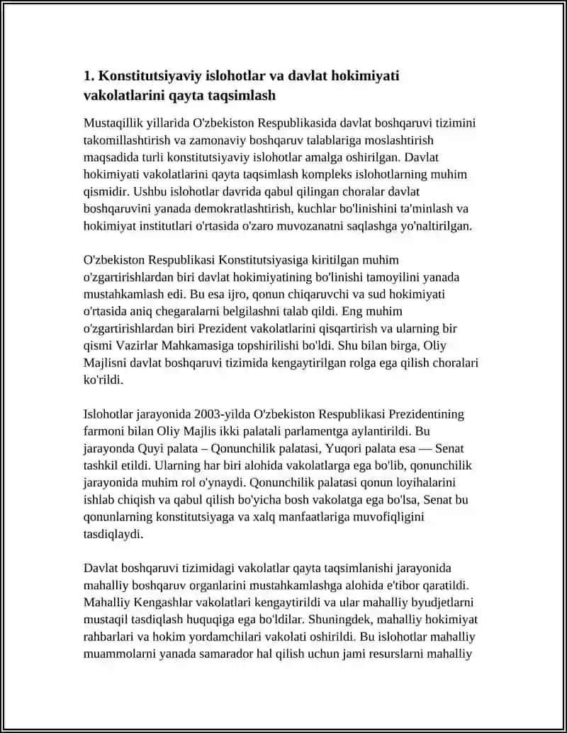 MUSTAQILLIK YILLARIDA DAVLAT BOSHQARUVI TIZIMIDA AMALGA OSHIRILGAN ISLOHOTLAR 4