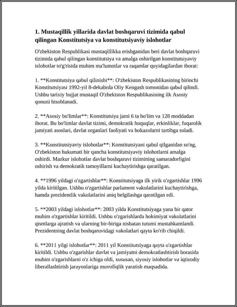 MUSTAQILLIK YILLARDA DAVLAT BOSHQARUVI TIZIMIDA AMALGA OSHIRILGAN ISLOHOTLAR 4