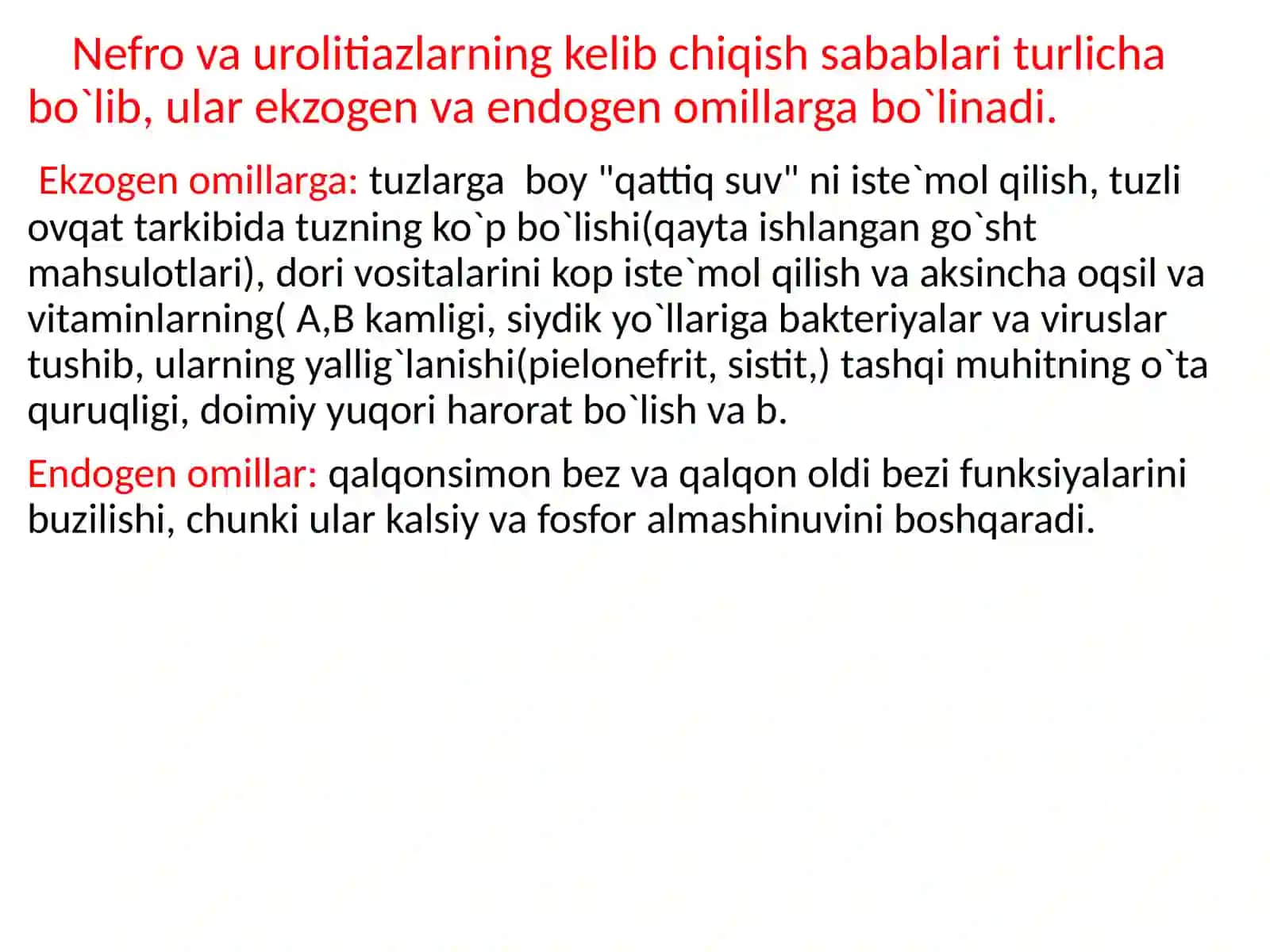 Buyrak tosh kasalligi hosil boʻlishi sabablari, klinikasi, davolash usullari 4