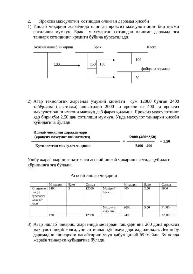 Таннархни калькуляция қилишнинг жараёнли усули 4
