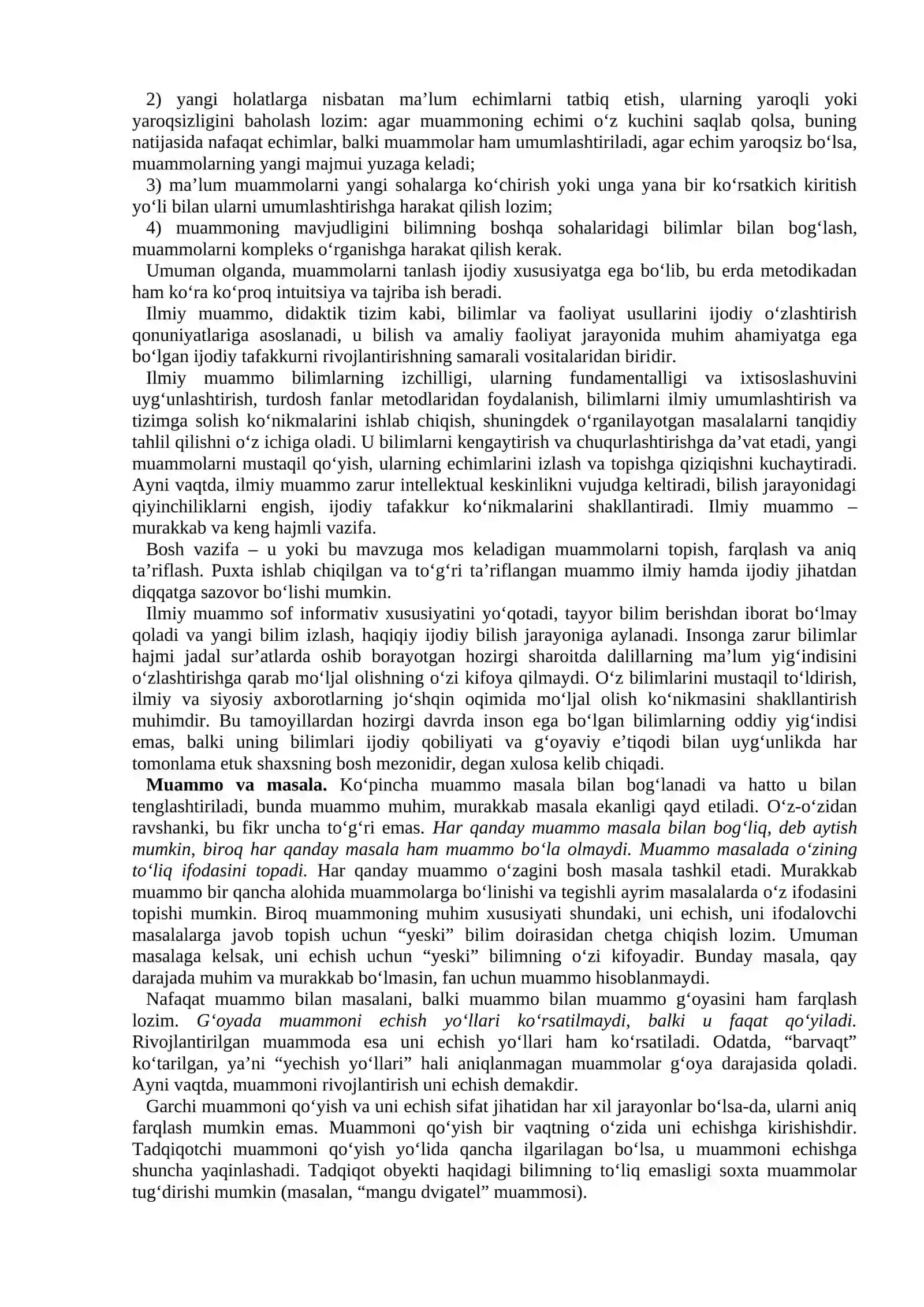 MUAMMO VA DALIL ILMIY TADQIQOTNING BOSHLANGʻICH ASOSI 4