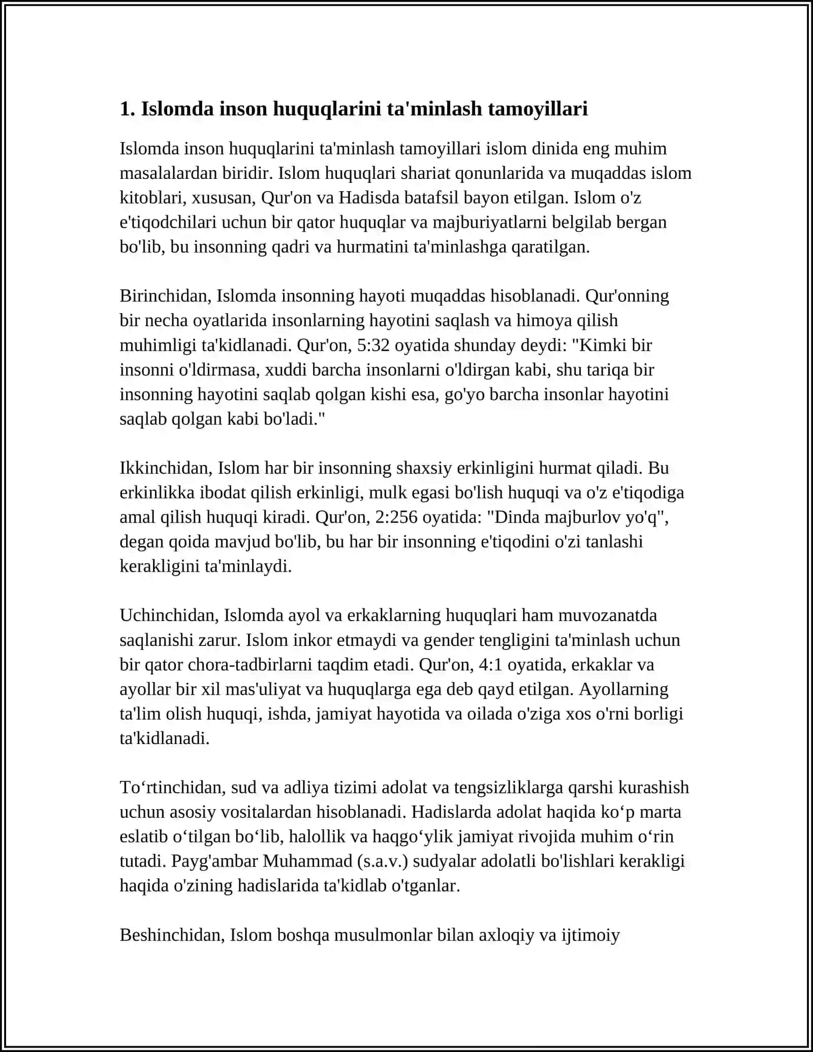 ISLOMDA INSON HUQUQLARI HIMOYASI, IJTIMOIY TENGLIK, ADOLAT VA TOLERANTLIK 4