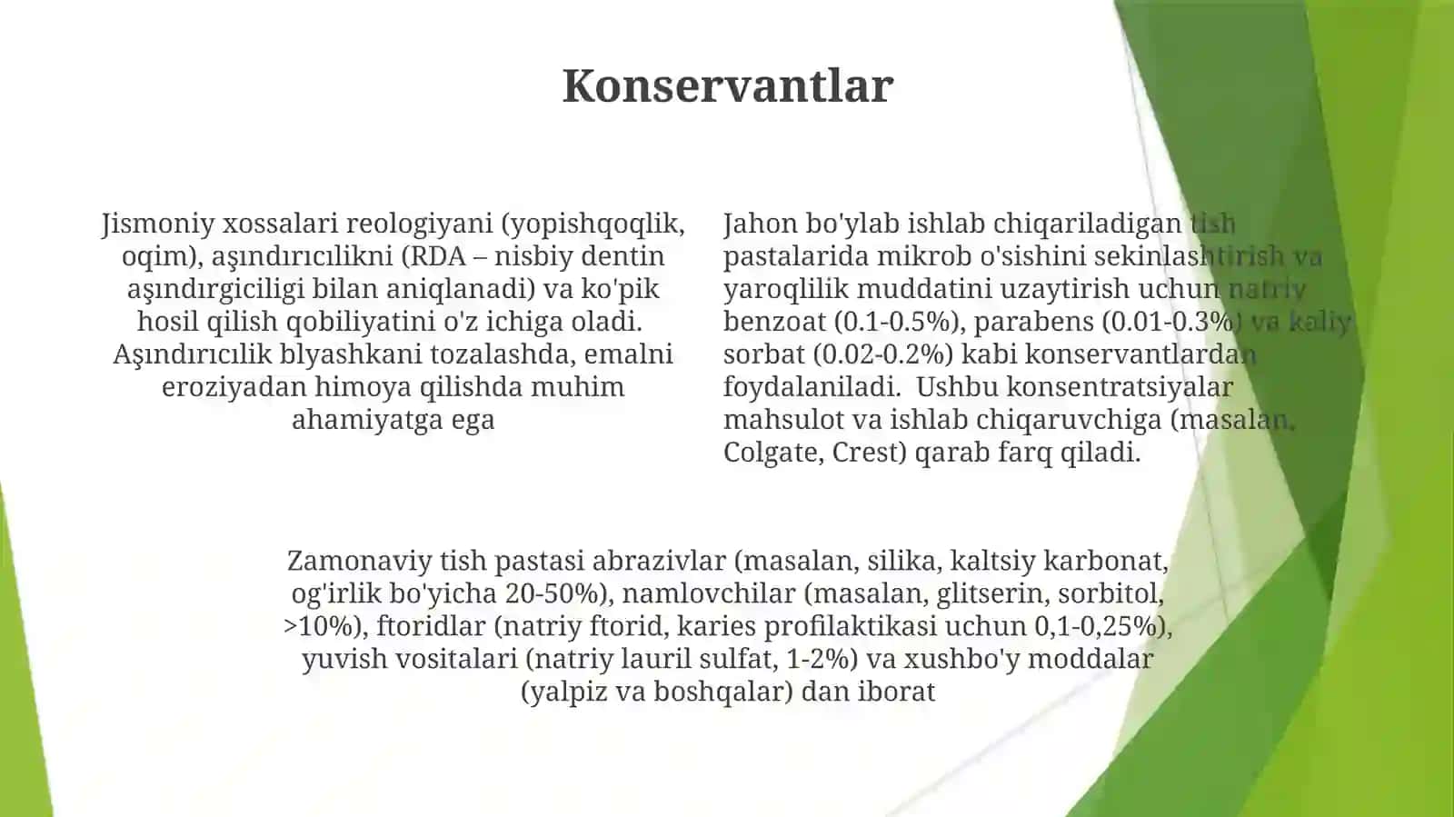 Zamonaviy tish pastalari kimyoviy tarkibi va xususiyatlari 4
