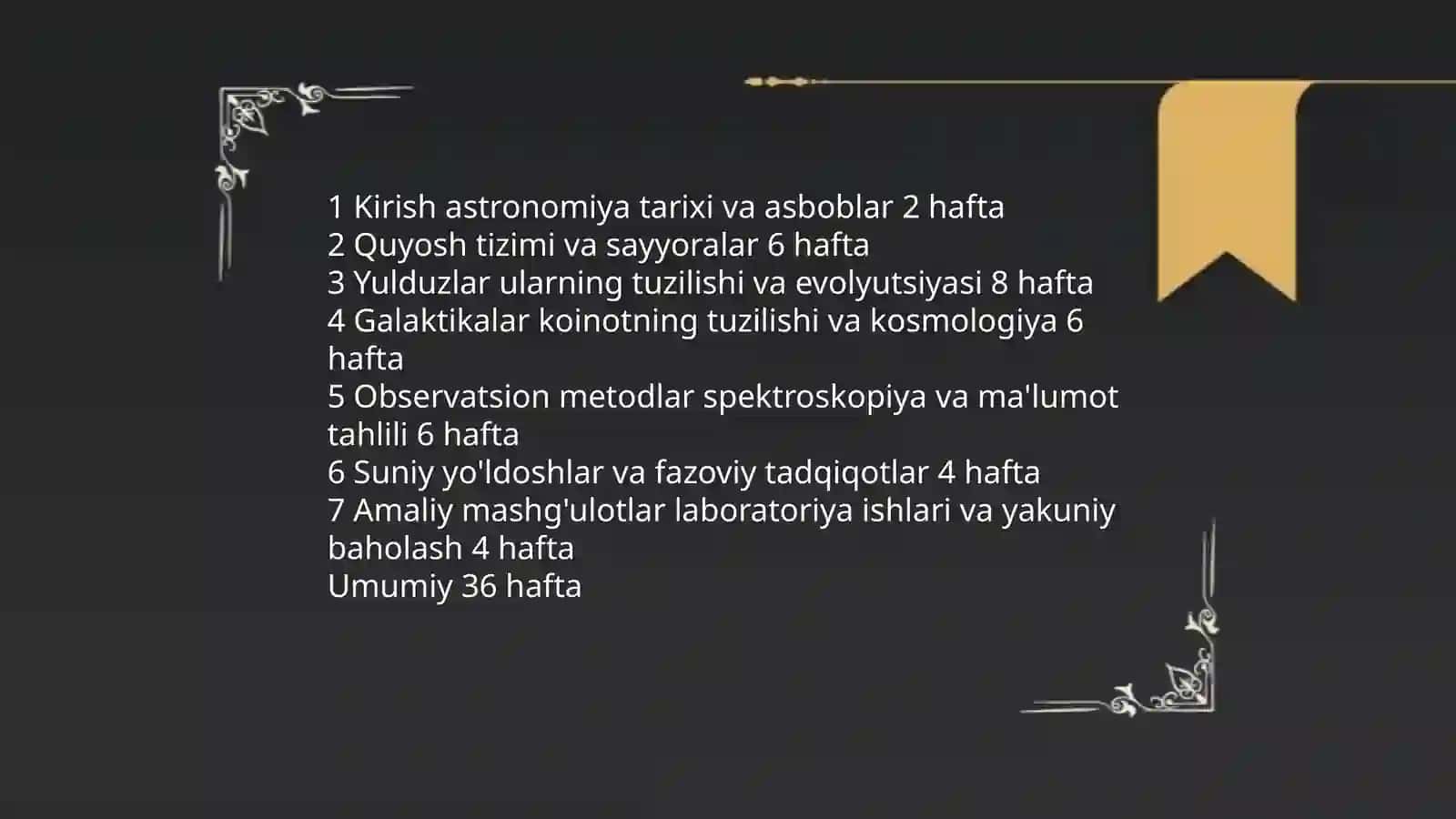 Tanlangan (astranomiya) o'quv fani darajasida o'quv yili uchun o'quv materiali 4