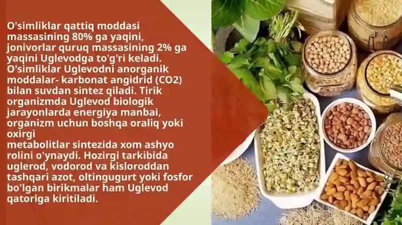 Uglevodlar.Monosaxaridlar tuzilishi va xossalari .Di- , gomo- va geteropolisaxaridlar tuzilishi  va 4