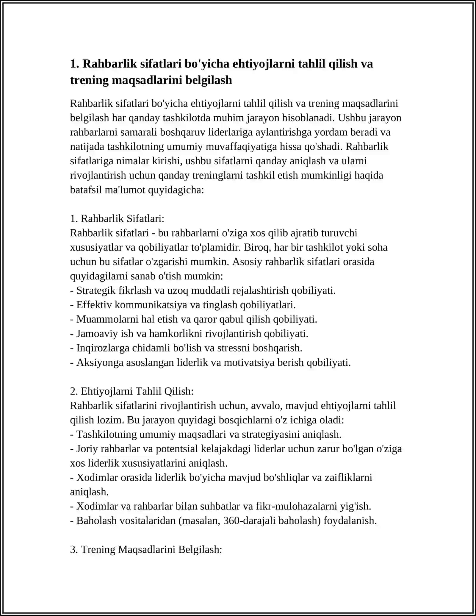RAHBARLIK SIFATLARINI RIVOJLANTIRISHGA QARATILGAN TRENINGLARNI TASHKIL ETISH 4