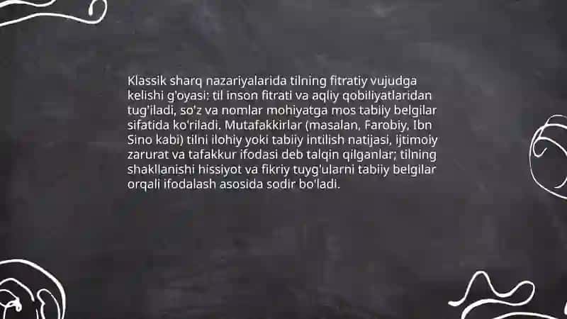 Sharq mutafakkirlarining til shakllanishiga oid qarashlari 4