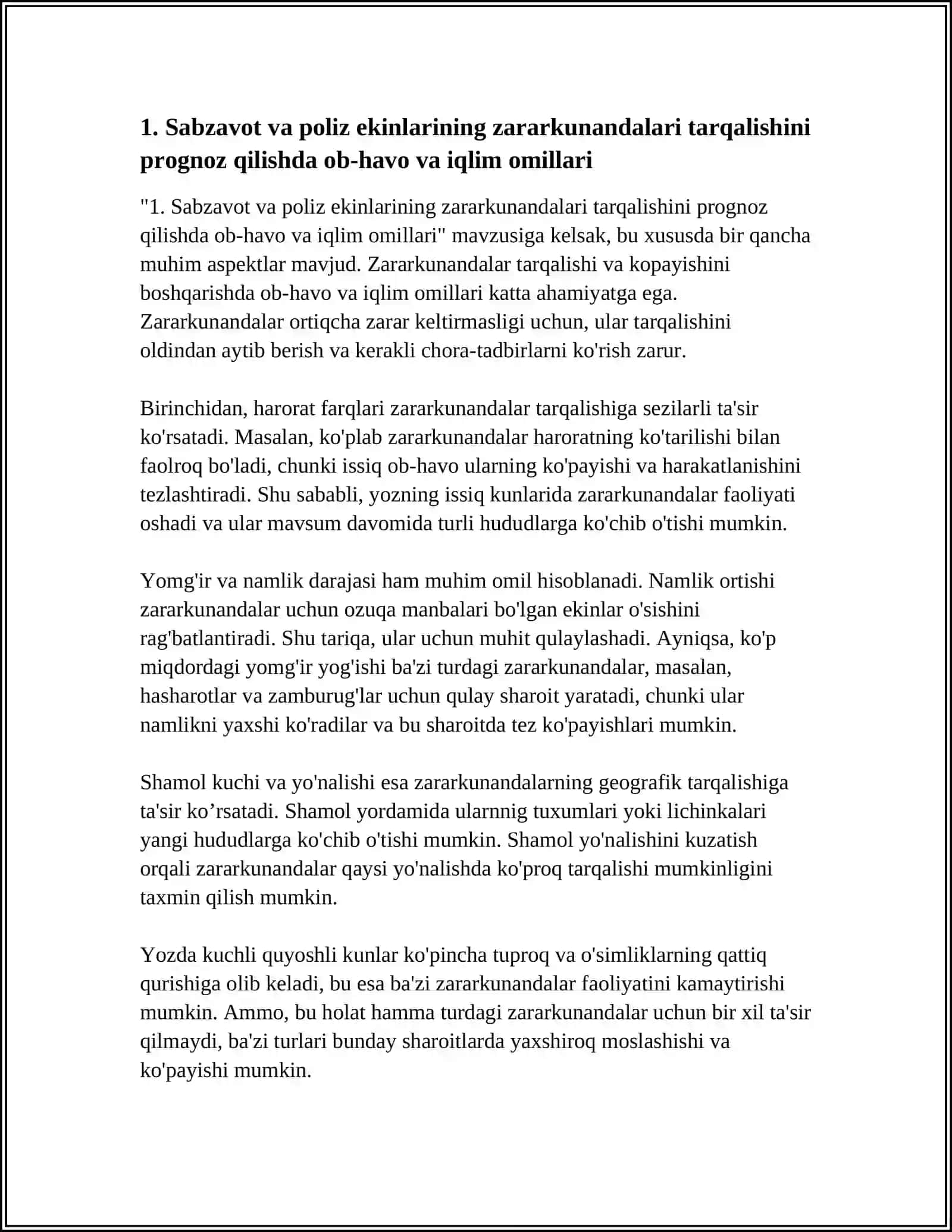 SABZAVOT VA POLIZ EKINLARINI ZARARKUNANDALARINING TARQALISHI VA KÓPAYISHINI BASHORAT QILISH 4